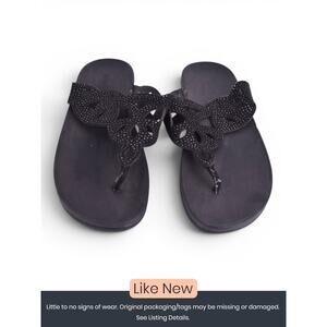 FitFlop Embellished Toe Post Sandals Black Women's Size 7
